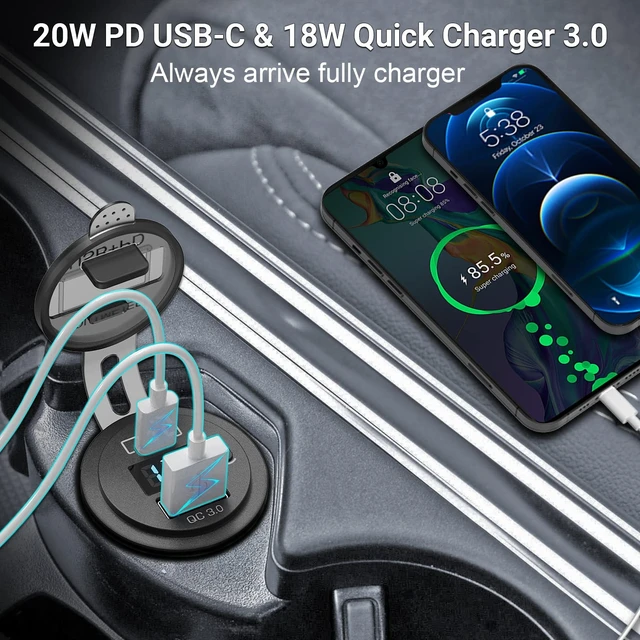 Alt view image 4 of 7 - 2 Pack PD3.0 20W and QC3.0 18W USB C Car Charger With LED Voltmeter and ON/Off Switch for Boat, RV, Truck, Golf Cart, Motorcycle