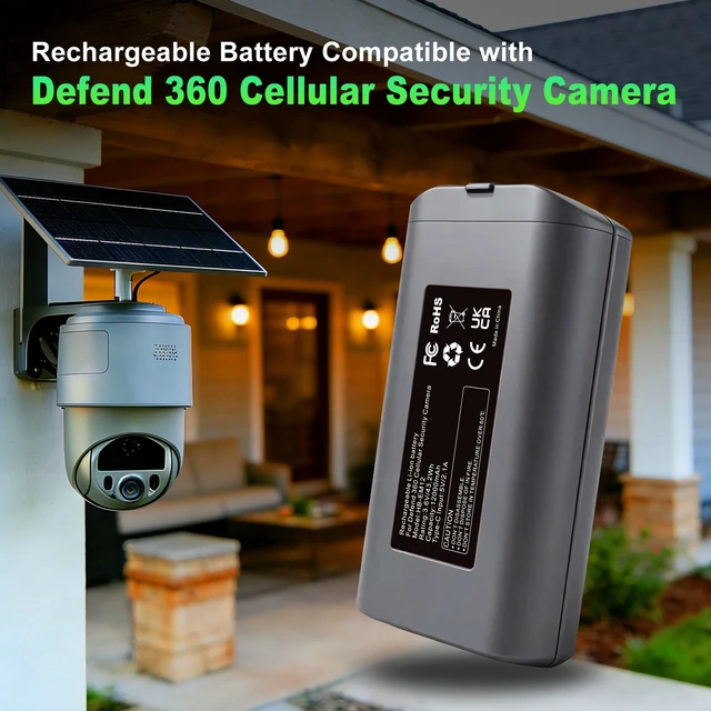 Alt view image 2 of 7 - Replacement Battery for Defend 360 Cellular Security Camera | 12000mAh Rechargeable Lithium Batteries with USB-C Fast Charging, LED Power Meter & Solar Panel Compatible