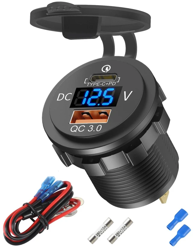 Main image of 48W 12V USB Outlet USB C Car Socket, PD 30W and QC 18W Car Ports Waterproof Cigarette Lighter Replacement Car Charger Power Outlet with LED Digital Voltmeter for Boat Marine Truck Golf RV, etc.