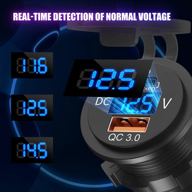 Alt view image 4 of 7 - 48W 12V USB Outlet USB C Car Socket, PD 30W and QC 18W Car Ports Waterproof Cigarette Lighter Replacement Car Charger Power Outlet with LED Digital Voltmeter for Boat Marine Truck Golf RV, etc.
