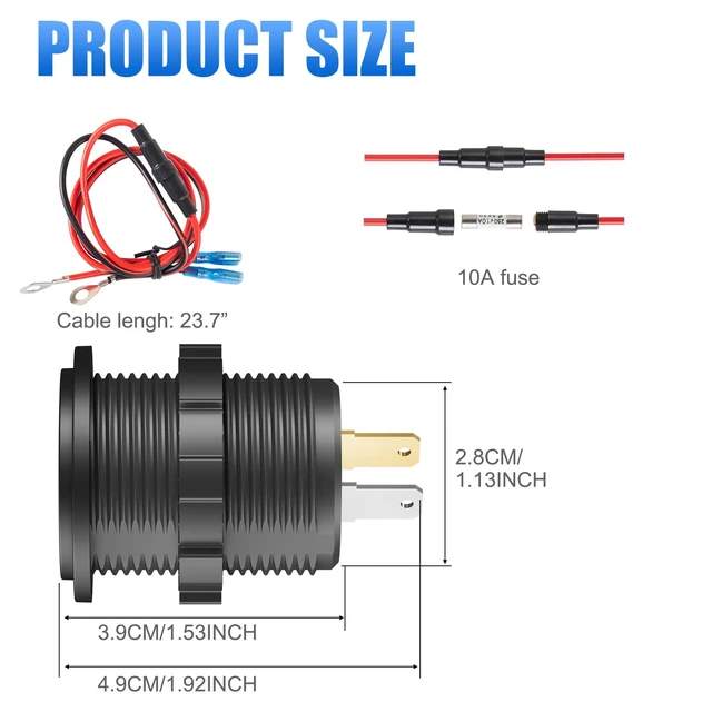 Alt view image 5 of 7 - 48W 12V USB Outlet USB C Car Socket, PD 30W and QC 18W Car Ports Waterproof Cigarette Lighter Replacement Car Charger Power Outlet with LED Digital Voltmeter for Boat Marine Truck Golf RV, etc.