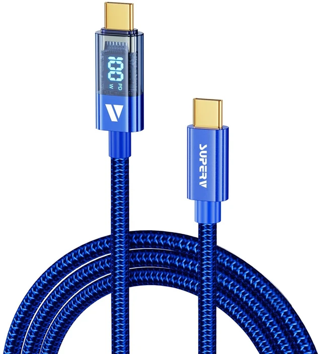 Main image of 6.6ft/200cm Type C Cable Type C Charger Fast Charging Cable 5A PD 100w 6.6FT USB C Cable with LED Display 480Mbps Data Nylon Braided Blue Cable