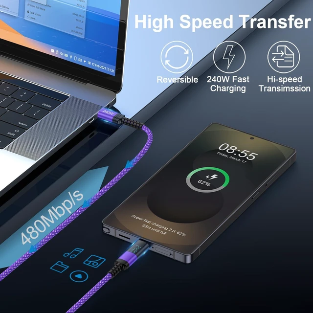 Alt view image 5 of 7 - 240W USB C to USB C Cable 6ft Type C Fast Charging Cord with LED Display | Braided USB C Charging Cords for Samsung Galaxy S26 Ultra S25 FE S24 A37 A36 A57 A56 A17 A16, iPhone 17 16 Pro Max, 2Pack