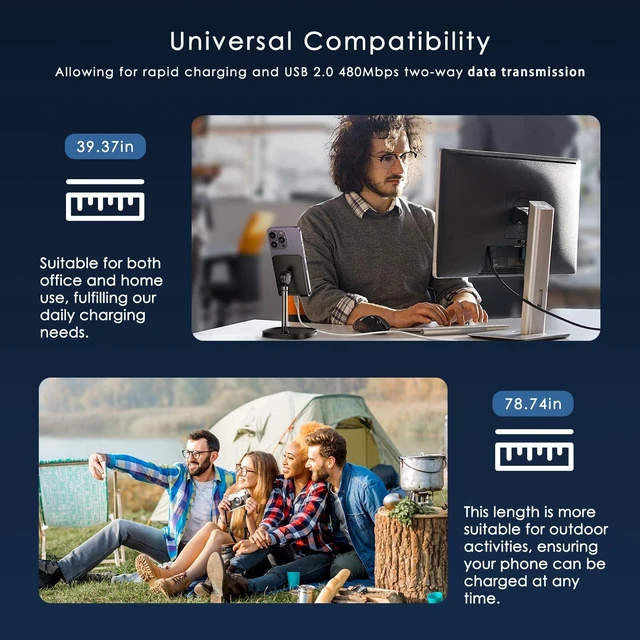 Alt view image 7 of 7 - 6.6ft/200cm Type C Cable Type C Charger Fast Charging Cable 5A PD 100w 6.6FT USB C Cable with LED Display 480Mbps Data Nylon Braided Blue Cable