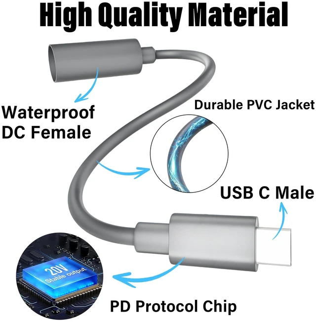 Alt view image 3 of 6 - Starlink Mini Power Cable 0.5M,18AWG USB C to DC Adapter Cable | with Smart PD Protocol,65W+ Type C Extension Cord for Flexible Starlink Mini Portable Power Station & RV Setup
