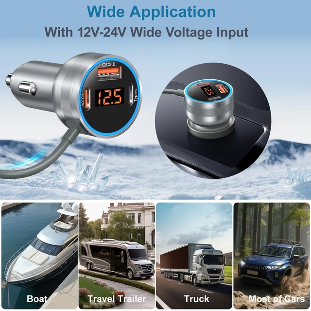 Alt view image 6 of 7 - Starlink Mini Car Adapter with 10FT Stable 12V-24V DC Power Cable | Cigarette Lighter Adapter with Voltage Meter Dual USB-C PD 30W+USB-A 18W Car Charger Plug&Play Starlink Mini for Cars,RV,Boat