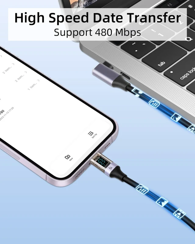 Alt view image 5 of 7 - Coiled USB to USB C Cable with LED Display, 90 Degree 66W Fast Charging Retractable USBC Cord for Phones, Tablets, Power Bank and More (90 Degree USB A to C)