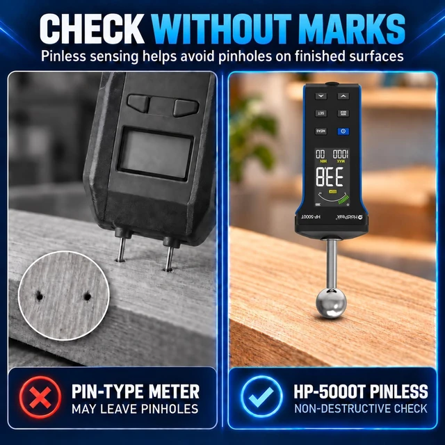 Alt view image 5 of 7 - Pinless Moisture Meter for Wood and Walls, Moisture Detector | Non-destructive moisture detection for wood and walls, 0.8-1.6 in depth, with color LCD, moisture alarm and USB-C charging