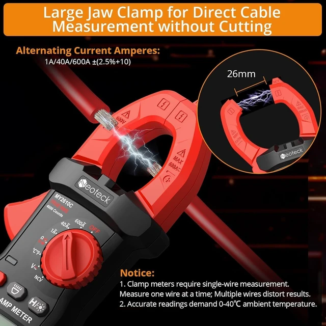 Alt view image 3 of 7 - Clamp Meter 4000 Counts Amp Meter for AC Current AC/DC Voltage 600A | TRMS Auto Range Digital Multimeter with Capacitance Continuity Resistance NCV Diode Test for Car Electric Cabinet