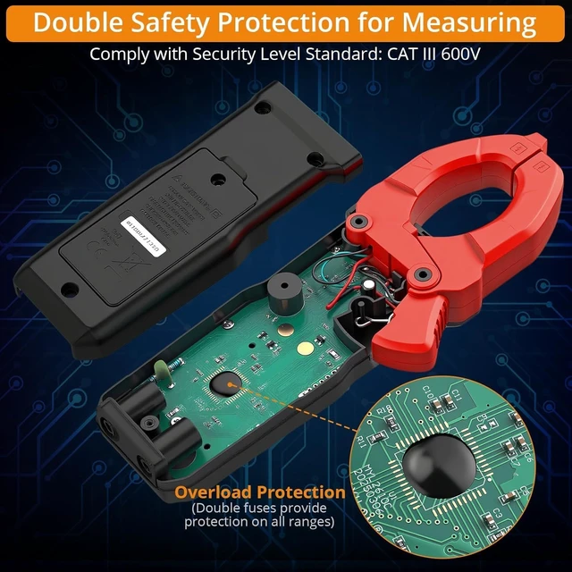 Alt view image 2 of 7 - Clamp Meter 4000 Counts Amp Meter for AC Current AC/DC Voltage 600A | TRMS Auto Range Digital Multimeter with Capacitance Continuity Resistance NCV Diode Test for Car Electric Cabinet