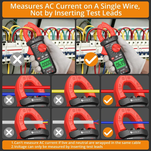 Alt view image 5 of 7 - Clamp Meter 4000 Counts Amp Meter for AC Current AC/DC Voltage 600A | TRMS Auto Range Digital Multimeter with Capacitance Continuity Resistance NCV Diode Test for Car Electric Cabinet