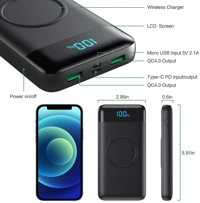 Alt view image 4 of 7 - Wireless Portable Charger 30800mAh,15W Wireless Charging 25W PD QC4.0 Fast Charging USB-C Power Bank, 4 Output Travel Essential External Battery Pack Compatible with iPhone 17/16/15/14,Galaxy,Android