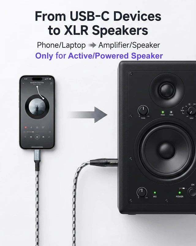 Alt view image 6 of 7 - USB C to XLR Cable 6.6ft, Audio Output Only (NOT for Mics/Recording), Unbalanced Type C to XLR Cord for Speaker (Requires Active Speaker), Amp, Mixer, for iPhone 17/16/15, Galaxy S25