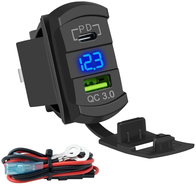 Main image of Rocker Switch Style USB Charger With 10A Fuse for Panel - 4.2A PD Type C 12V 24V Fast Quick Charge Socket Dual Charging Port for Car Boat ATV UTV (Type C + USB Voltmeter Blue)