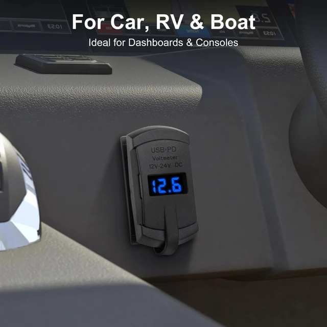 Alt view image 7 of 7 - USB Rocker Switch Outlet with Voltmeter, USB-C PD & USB-A Fast Charging Panel Mount for 12V/24V Car, RV, Boat