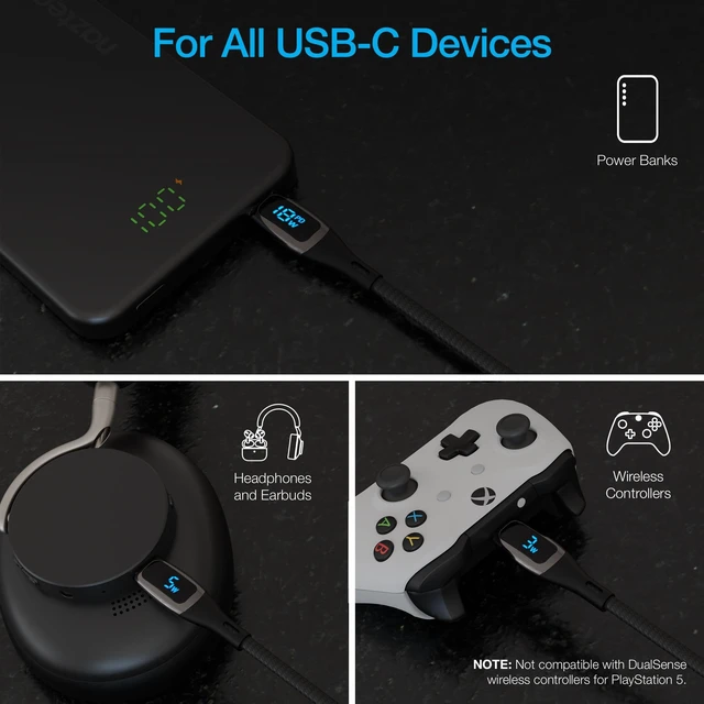 Alt view image 7 of 7 - 12ft Type C to Type C Cable - 240W Black USB-C PD 3.1, E-Marker Chip Phone Cable, Digital Charger LED Power USB-C Display Fast Charging Cord for iPhone 16/15 Galaxy 24/23 MacBook, iPad & More