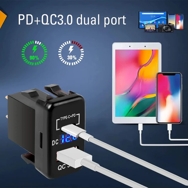 Alt view image 2 of 7 - Quick Charge 3.0 & PD USB C Dual USB Port Charger Socket Power Adapter for Toyota