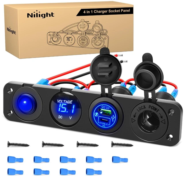 Main image of 4 in 1 ON/Off Charger Socket Panel Rocker Toggle Switch | PD Type C and QC 3.0 USB Power Outlet LED Voltmeter Cigarette Lighter Control Switches for Truck Car Boats RV ATV UTV