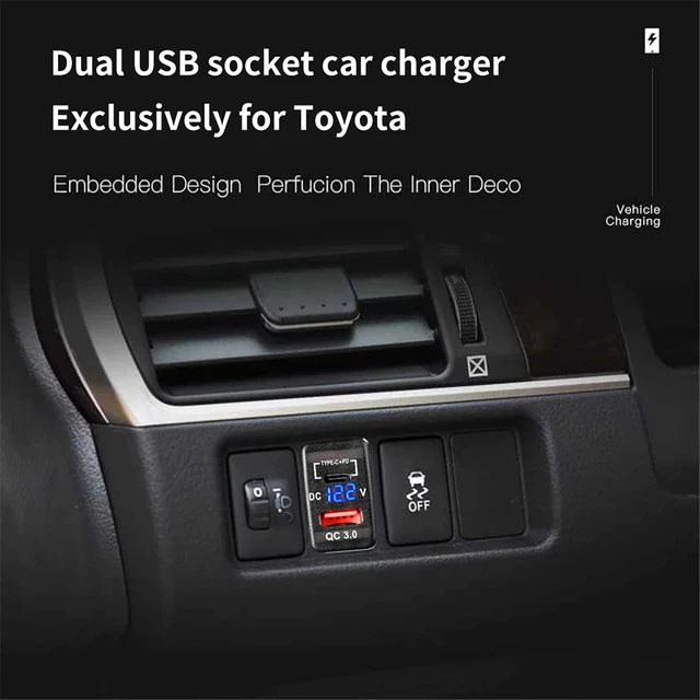 Alt view image 3 of 7 - Quick Charge 3.0 & PD USB C Dual USB Port Charger Socket Power Adapter for Toyota