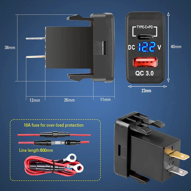 Alt view image 6 of 7 - Quick Charge 3.0 & PD USB C Dual USB Port Charger Socket Power Adapter for Toyota