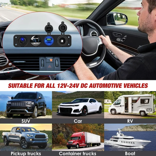Alt view image 7 of 7 - 4 in 1 ON/Off Charger Socket Panel Rocker Toggle Switch | PD Type C and QC 3.0 USB Power Outlet LED Voltmeter Cigarette Lighter Control Switches for Truck Car Boats RV ATV UTV