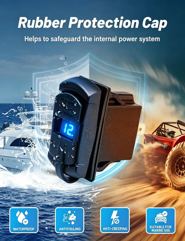 Alt view image 4 of 7 - USB C Rocker Switch 18W QC3.0 USB A + 30W PD Rocket Style Outlet | Type C USB Charger, On/Off with LED Voltmeter Display, for 12V/24V RV Boat Motorcycle Marine ATV