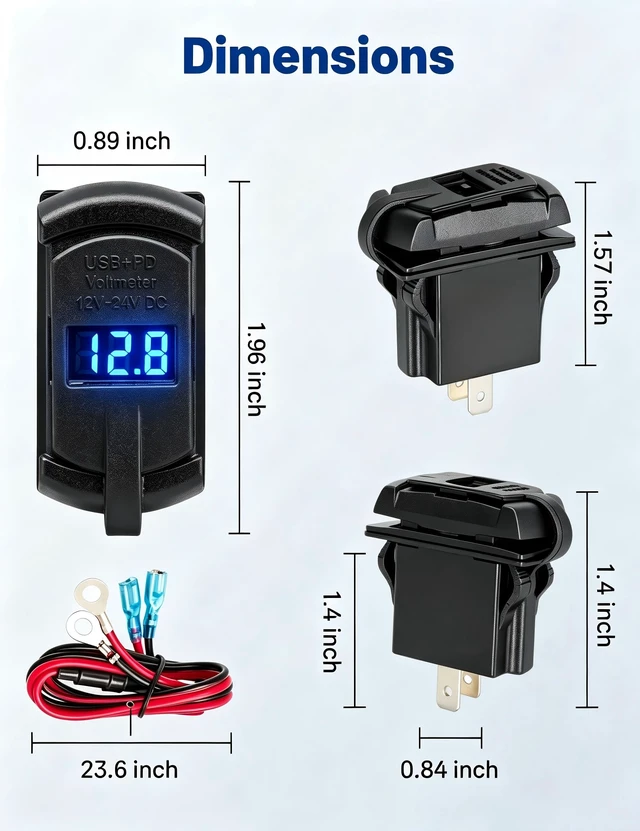 Alt view image 5 of 7 - USB C Rocker Switch 18W QC3.0 USB A + 30W PD Rocket Style Outlet | Type C USB Charger, On/Off with LED Voltmeter Display, for 12V/24V RV Boat Motorcycle Marine ATV