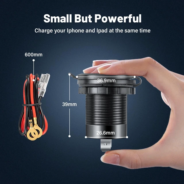 Alt view image 2 of 6 - 2PCS Car Charger Socket, 18W USB A + 36W PD USB C, 12V/24V Waterproof Dual Port Charger with Voltmeter & Reverse Protection for Car Truck RV Boat Marine Motorcycle