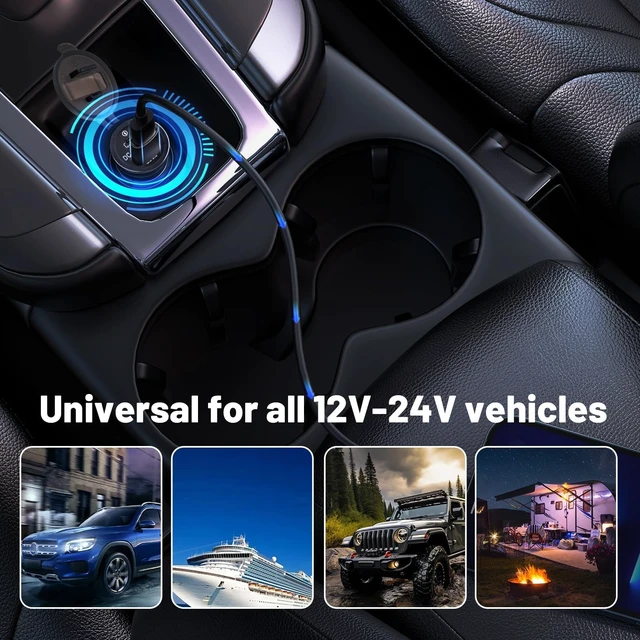 Alt view image 6 of 6 - 2PCS Car Charger Socket, 18W USB A + 36W PD USB C, 12V/24V Waterproof Dual Port Charger with Voltmeter & Reverse Protection for Car Truck RV Boat Marine Motorcycle
