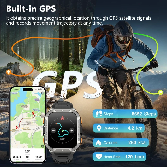 Alt view image 2 of 7 - GPS Smart Watch for Men with ChatGPT, AI Translator, Compass & Flashlight/100-Day Battery/Bluetooth Calling/Health Monitor/100+ Sports,Fitness Tracker for iPhone/Android Phones