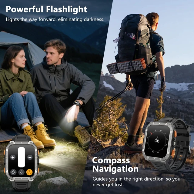 Alt view image 3 of 7 - GPS Smart Watch for Men with ChatGPT, AI Translator, Compass & Flashlight/100-Day Battery/Bluetooth Calling/Health Monitor/100+ Sports,Fitness Tracker for iPhone/Android Phones