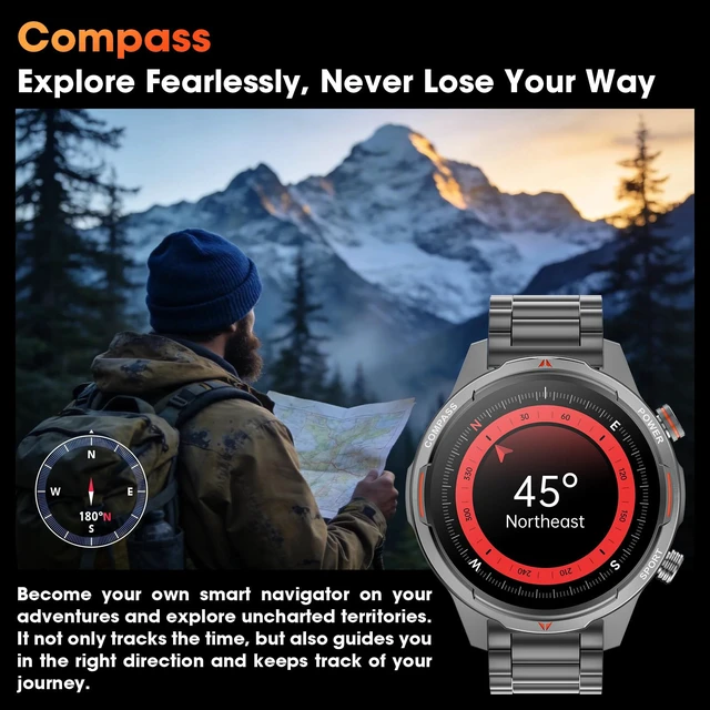 Alt view image 4 of 7 - Military Smartwatch for Men, 100-day standby, Bluetooth Call with Compass | 1.7" HD, flashlight, Heart Rate, SpO2/Sleep Tracking, 110+ sports modes, IP68 waterproof, Answer/make calls for iOS/Android