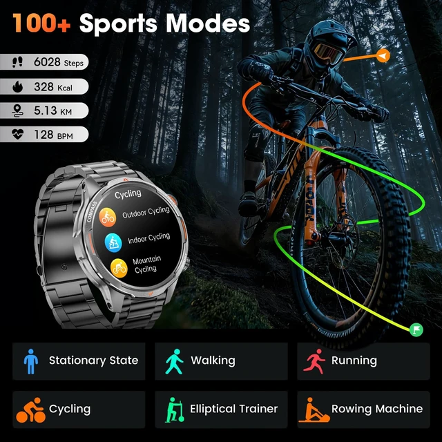 Alt view image 5 of 7 - Military Smartwatch for Men, 100-day standby, Bluetooth Call with Compass | 1.7" HD, flashlight, Heart Rate, SpO2/Sleep Tracking, 110+ sports modes, IP68 waterproof, Answer/make calls for iOS/Android