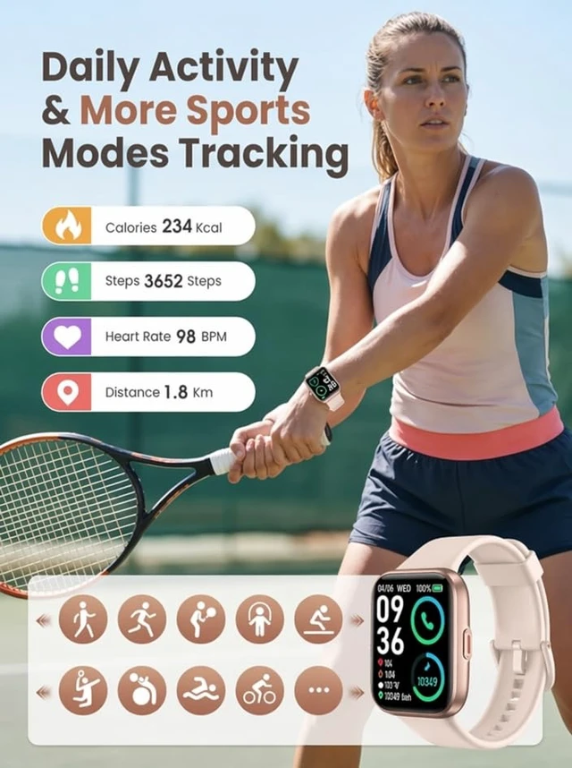 Alt view image 4 of 7 - Smart Watch for Women, Alexa & Call, 1.69" IP68, HR/SpO2, Pink, V7 Pro
