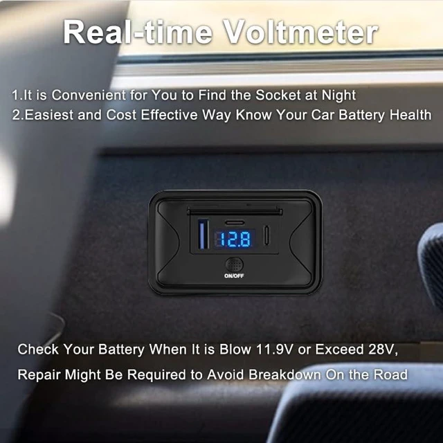 Alt view image 4 of 6 - 90W 12V USB Outlet Panel Mount Dual PD 36W QC 18W Switch Voltmeter Marine | 90W dual PD 36W + QC 18W fast charge, 90° adjustable flip cover, voltmeter, switch, surface mount for boat RV truck.