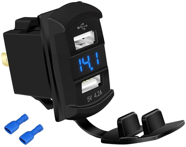 Main image of Marine USB Rocker Switch 12V Dual Charger Ports 4.2A Waterproof Outlet Socket with Blue Led Digital Voltmeter for Rocker Switch Panel on Boat RV Car Vehicle