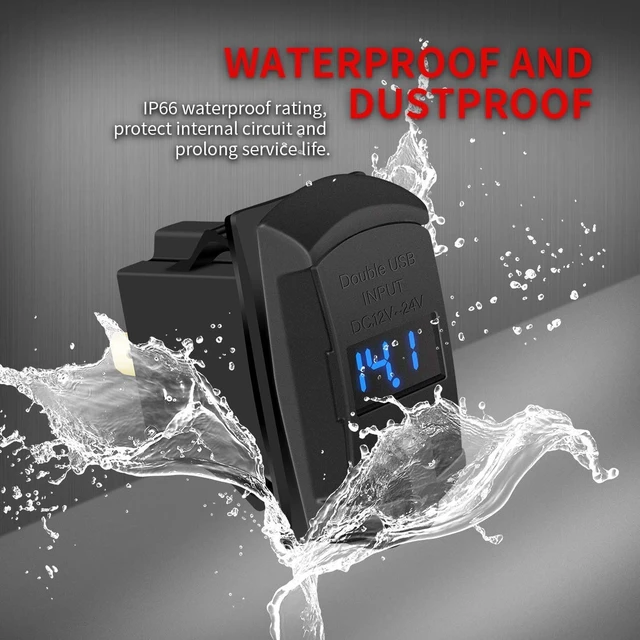 Alt view image 5 of 6 - Marine USB Rocker Switch 12V Dual Charger Ports 4.2A Waterproof Outlet Socket with Blue Led Digital Voltmeter for Rocker Switch Panel on Boat RV Car Vehicle