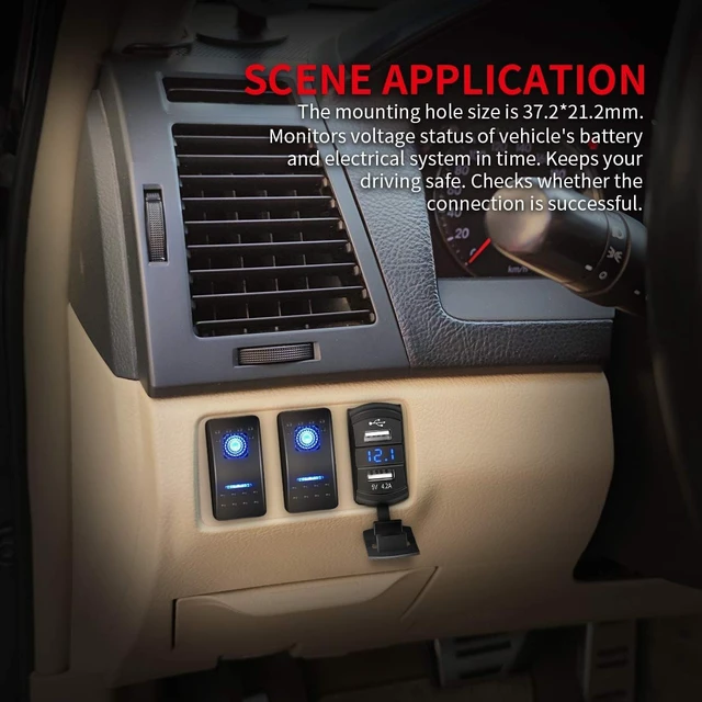 Alt view image 6 of 6 - Marine USB Rocker Switch 12V Dual Charger Ports 4.2A Waterproof Outlet Socket with Blue Led Digital Voltmeter for Rocker Switch Panel on Boat RV Car Vehicle