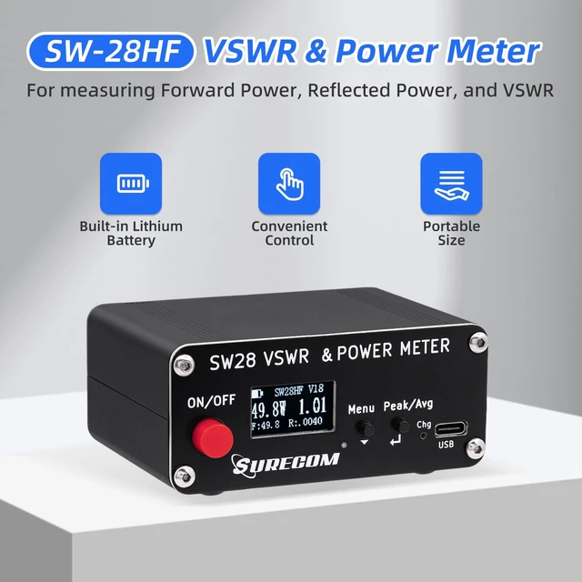 Alt view image 2 of 7 - Surecom SW-28HF SWR Meter 1.5-60MHz 120W for HF Ham and CB Radio | Reads Forward Power, Reflected Power and VSWR, Buzzer Above 2.0, Peak or Average Hold, Switchable Layouts, USB-C Charging