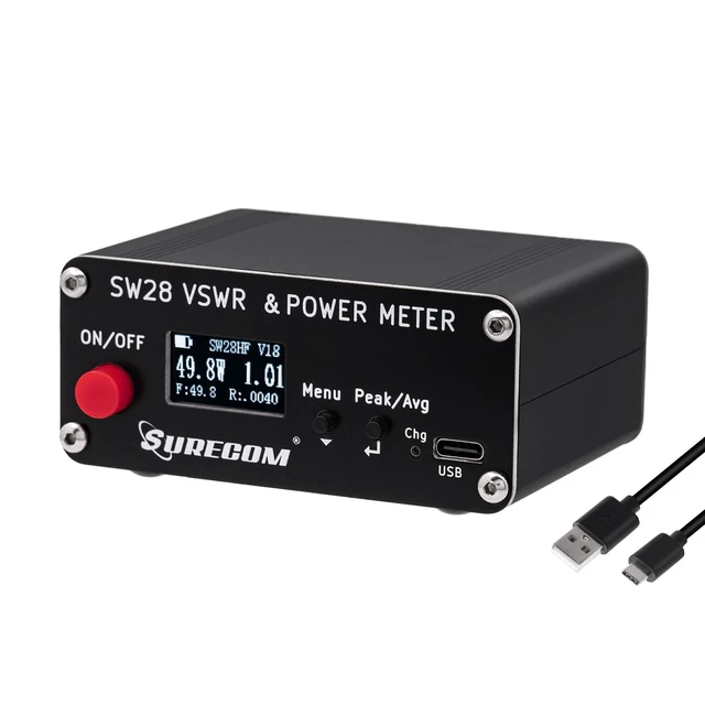 Alt view image 7 of 7 - Surecom SW-28HF SWR Meter 1.5-60MHz 120W for HF Ham and CB Radio | Reads Forward Power, Reflected Power and VSWR, Buzzer Above 2.0, Peak or Average Hold, Switchable Layouts, USB-C Charging