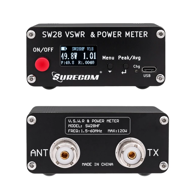 Alt view image 6 of 7 - Surecom SW-28HF SWR Meter 1.5-60MHz 120W for HF Ham and CB Radio | Reads Forward Power, Reflected Power and VSWR, Buzzer Above 2.0, Peak or Average Hold, Switchable Layouts, USB-C Charging