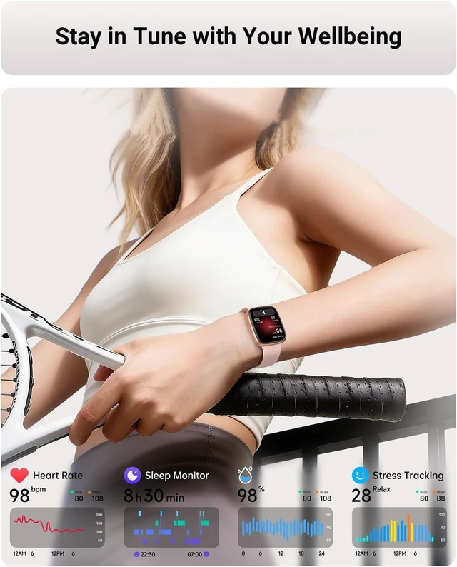 Alt view image 5 of 7 - Smart Watch for Men/Women, 1.85" AMOLED Screen Fitness Tracker | for iPhone/Android/Samsung, Answer/Make Call, Heart Rate/Sleep/Stress, 3ATM Waterproof, 120+ Sport Modes, AI Voice, Pink