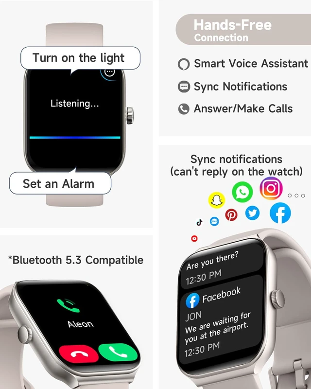 Alt view image 2 of 7 - 1.95" Smart Watch for Women with ALEXA, Fitness Watch for Android iOS Phone | Call Function, Message Notifications, Pedometer, Heart Rate, Sleep Monitor, 100 Sport Modes, IP68 Waterproof,