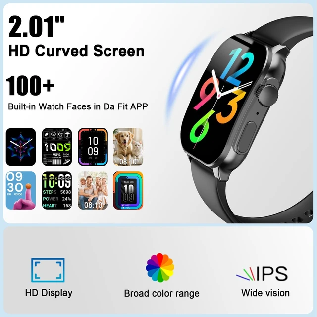 Alt view image 2 of 7 - Smart Watch for Men, 2.01" AMOLED Curved Display Fitness Tracker with Answer/Make Calls, 100+ Sport Modes, Fitness Watch with 24/7 Heart Rate/Sleep Monitor/Pedometer, IP68 Waterproof, for Android iOS