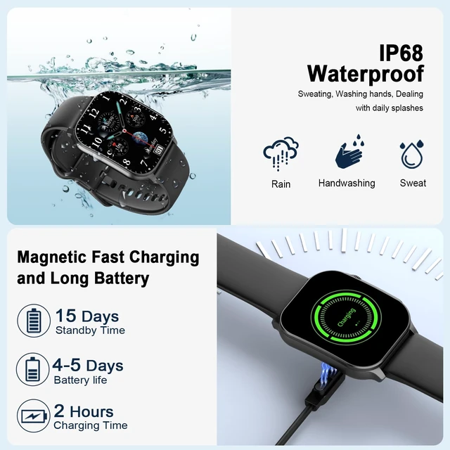 Alt view image 4 of 7 - Smart Watch for Men, 2.01" AMOLED Curved Display Fitness Tracker with Answer/Make Calls, 100+ Sport Modes, Fitness Watch with 24/7 Heart Rate/Sleep Monitor/Pedometer, IP68 Waterproof, for Android iOS