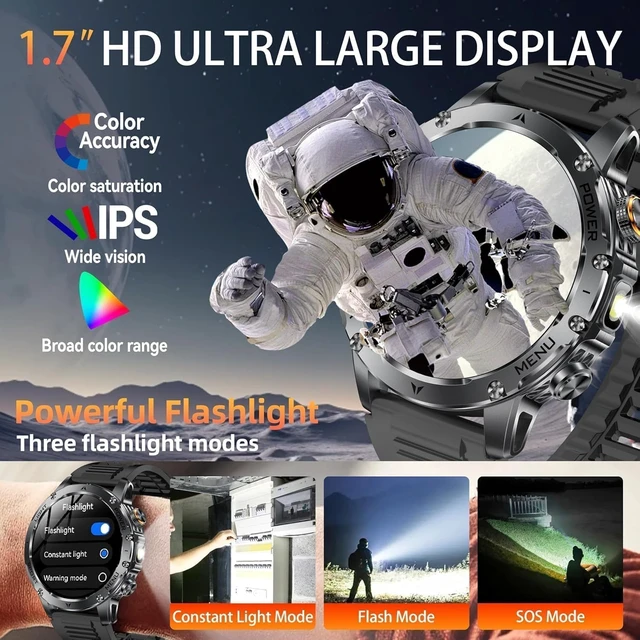 Alt view image 6 of 7 - Smart Watch for Men (Answer/Make Call) - 1.71" HD Military Smartwatch | 100+ Days Extra Long Battery Life Fitness Tracker, LED Flashlight/Blood Oxygen/Sleep Monitoring/Stress/100+Sports Android iOS