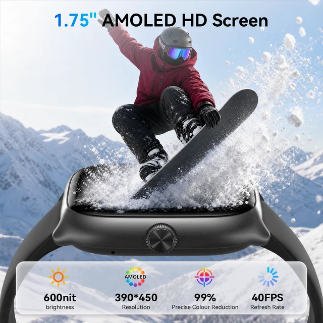 Alt view image 2 of 7 - Smart Watch for Women Men, Bluetooth Call, 40mm AMOLED Fitness Watch | for iPhone/Android/Samsung, Notification Alerts, Heart Rate/Stress/Sleep Monitor, 101+ Sports Modes, 3ATM Waterproof, 2 Bands