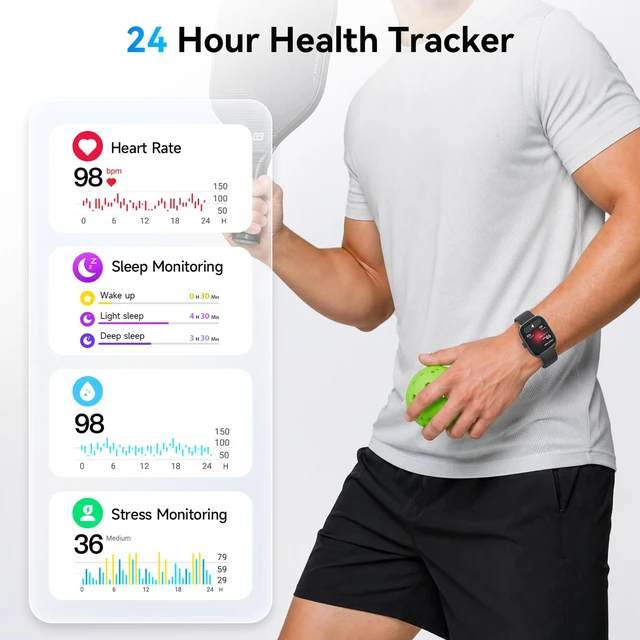 Alt view image 6 of 7 - Smart Watch for Women Men, Bluetooth Call, 40mm AMOLED Fitness Watch | for iPhone/Android/Samsung, Notification Alerts, Heart Rate/Stress/Sleep Monitor, 101+ Sports Modes, 3ATM Waterproof, 2 Bands
