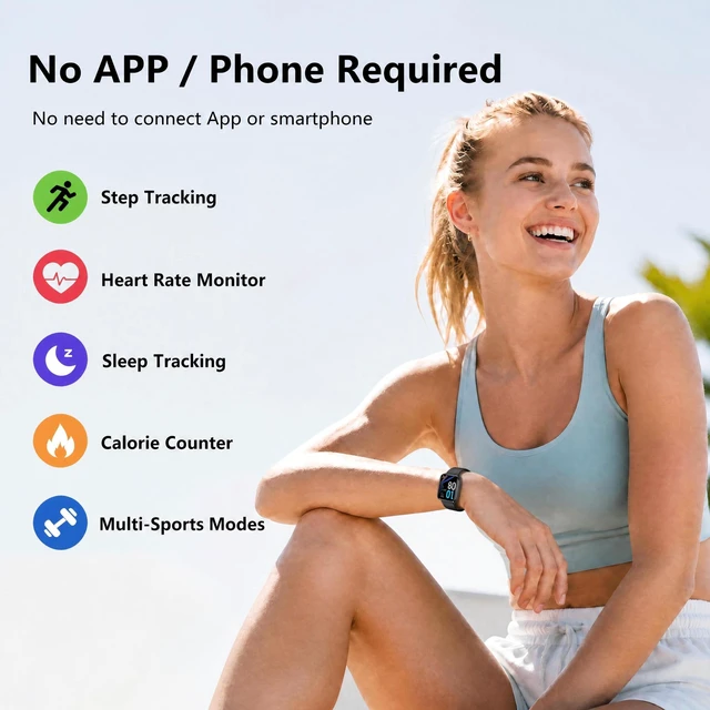 Alt view image 2 of 7 - Fitness Tracker Watch with Heart Rate, No App No Phone Required, Pedometer | Step Counter, Heart Rate Monitor, Sleep Monitor, Alarm Clock, Stopwatch, Fitness Tracker, IP68 Waterproof Smart Watches