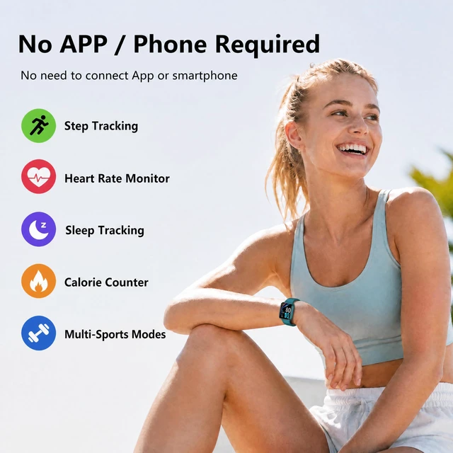 Alt view image 2 of 7 - Fitness Tracker Watch with Heart Rate, No App No Phone Required, Pedometer | Step Counter, Heart Rate Monitor, Sleep Monitor, Alarm Clock, Stopwatch, Fitness Tracker, IP68 Waterproof Smart Watches